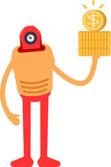 Humanoid Character Holding Dollar Coins

