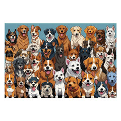 animated design image of a collection of dog types