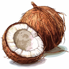 Coconut on white background. Hand drawn vector illustration in sketch style.