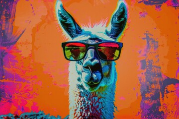 Close up of a llama wearing sunglasses, perfect for animal lovers and summer-themed designs