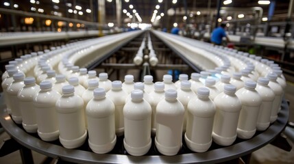 Efficient milk bottling production line in a standard factory for optimal productivity