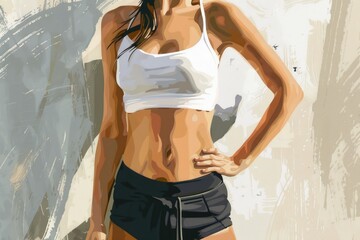 A painting of a woman in modern outfit. Suitable for fashion or lifestyle concepts