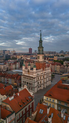Obraz premium aerial view of the center of Poznan in Poland at dawn in spring