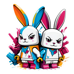 Graffiti abstract rabbits lego logo, modern art for t-shirt