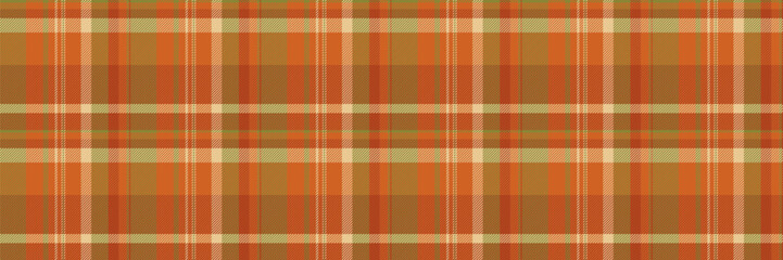 Kitchen textile tartan texture, romance vector pattern background. Skirt check plaid seamless fabric in orange and yellow colors.
