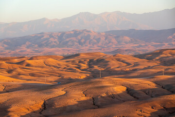 Beautiful sunset in the Agafay Desert in Marrakech, Morocco, Africa
