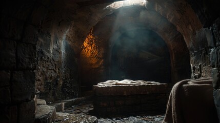 A cave with a bed inside, suitable for interior design concepts