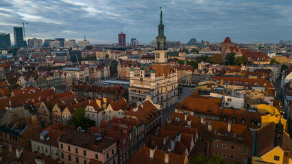 Fototapeta na wymiar aerial view of the center of Poznan in Poland at dawn in spring