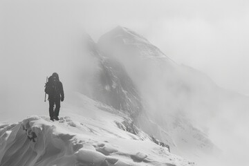 A man standing on top of a snow-covered mountain. Perfect for outdoor and adventure concepts - obrazy, fototapety, plakaty