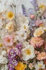 A bouquet of wildflowers, rendered in the cottagecore aesthetic, where pastel tones dominate.