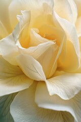 A closeup of an ivory rose, with its petals painted in soft shades of yellow and cream, creating intricate patterns that resemble delicate lacework. 