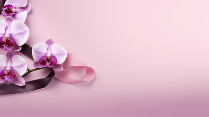 Light purple background with flowers and ribbons