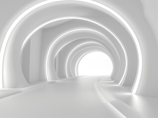 Vivid high-resolution image capturing the intense brightness of a white tunnel, offering a pure and stark background