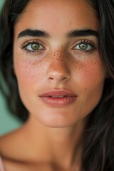 Fototapeta premium a closeup shot of a spanish fashion model looking at camera with eye lashes lipstick full makeup 