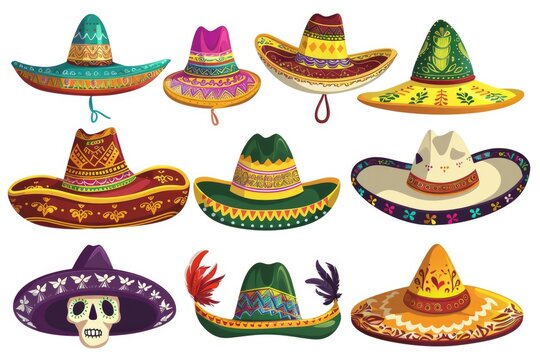 A collection of colorful Mexican sombreros and hats. Perfect for fiestas and themed parties