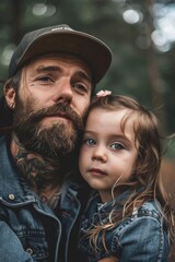 A man with a beard standing next to a little girl. Suitable for family and parenting concepts