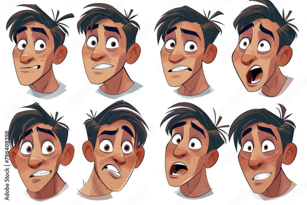 Poster collection of cartoon faces showing different expressions, perfect for emoticons or character design