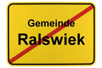 Illustration eines Ortsschildes der Gemeinde Ralswiek in Mecklenburg-Vorpommern - obrazy, fototapety, plakaty