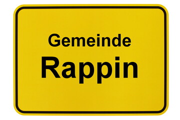 Illustration eines Ortsschildes der Gemeinde Rappin in Mecklenburg-Vorpommern - obrazy, fototapety, plakaty