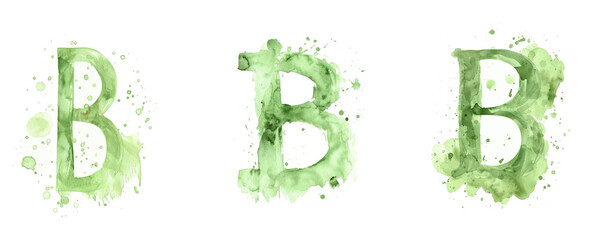 Ai Generated Art Watercolor Set of Multiple Different Pastel Sage Green Capital B Letters On a White Background