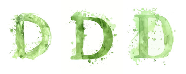 Ai Generated Art Watercolor Set of Multiple Different Pastel Sage Green Capital D Letters On a White Background