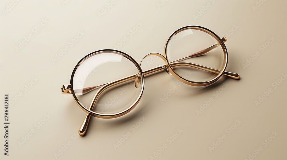 Poster a pair of glasses resting on a table. suitable for various lifestyle and office concepts