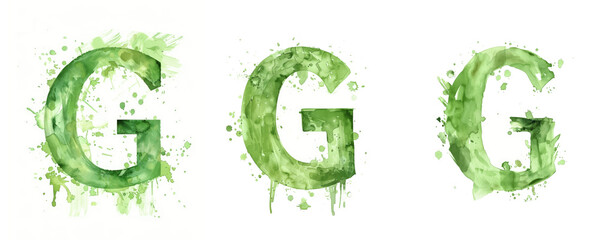 Ai Generated Art Watercolor Set of Multiple Different Pastel Sage Green Capital G Letters On a White Background