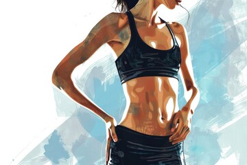 Obraz premium A painting of a woman in a sports bra top, suitable for fitness and health-related designs