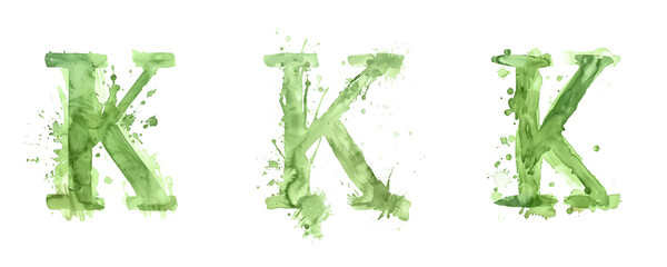 Ai Generated Art Watercolor Set of Multiple Different Pastel Sage Green Capital K Letters On a White Background
