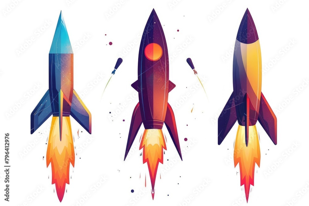 Poster three rockets soaring through the air, perfect for space exploration concepts