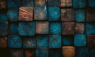 Fondo azul viejo y sucio de madera textura de pared de madera.
Cubos de madera oscura de fondo....