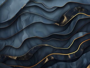 Abstract dark blue, black and gold linear shapes luxury backdrop