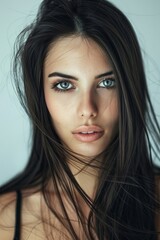 Fototapeta premium beautiful brunette woman witlh long straight hair with amazing eyes 