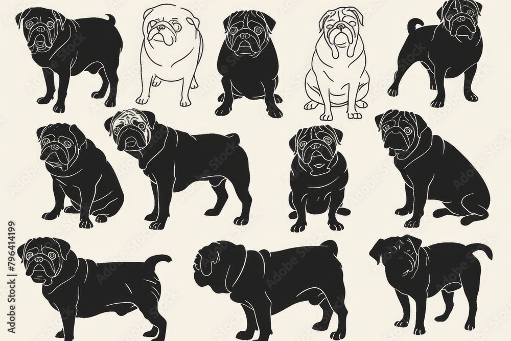 Poster simple and versatile dog silhouettes, suitable for various design projects