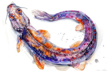 Obraz na płótnie Canvas Colorful watercolor painting of a fish on a white background. Ideal for art projects and educational materials