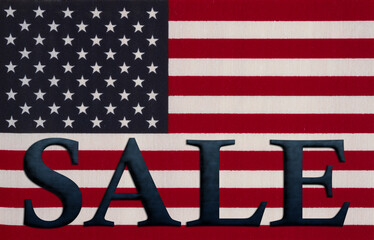  Sale message with US flag with stars and stripes