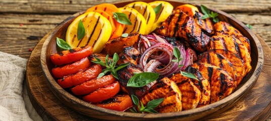 Juicy grilled chicken breast served with a medley of freshly picked garden vegetables
