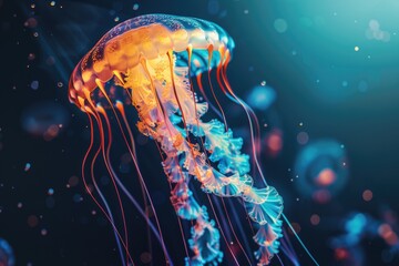 A jellyfish gracefully floating in water, suitable for marine-themed designs - obrazy, fototapety, plakaty