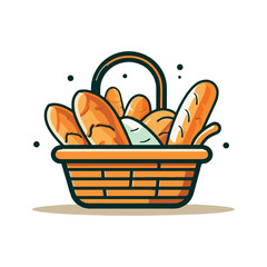 Simple basket vector logo with bread on white background