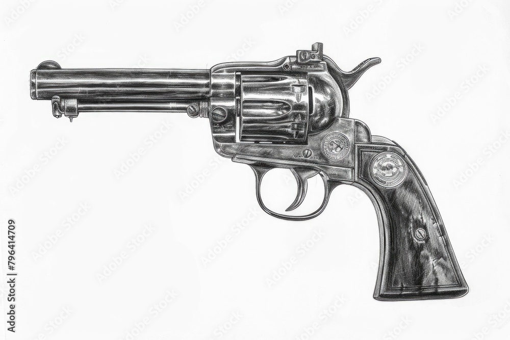 Poster illustration of a revolver on a plain white background. suitable for crime and security concepts