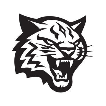 recommend clip art: Black bobcat mascot logo icon on white background