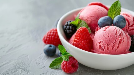 Guilt-free indulgence in frozen treats, featuring non-dairy sorbet and low-fat yogurt, fewer sugars, savored in moderation, clean isolated backdrop
