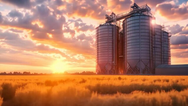 Agro storage granary elevator at an agro-processing plant for processing drying cleaning and storing agricultural products flour cereals and grain Granary bunkering of bulk cargoes with grain sunlight