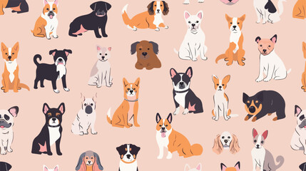 Cute pets pattern with different dogs. illustration