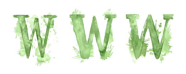 Ai Generated Art Watercolor Set of Multiple Different Pastel Sage Green Capital W Letters On a White Background