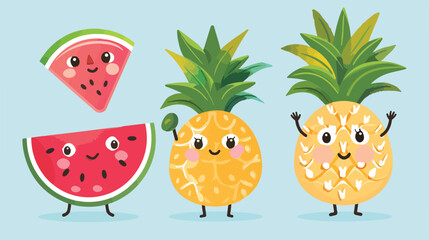 Cute pineapple and watermelon characters. 