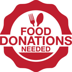 Food Donations Needed. Red Badge.