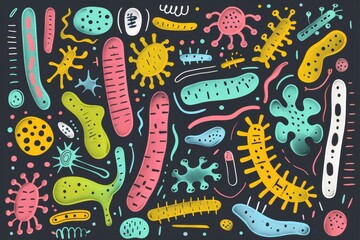 Playful Microbial Pattern on Dark Background