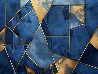 Blue navy , depp blue , and gold , abstract geometric backdrop