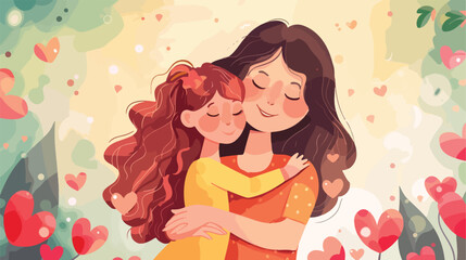 Cute young mother embracing her daughter with love. Vector